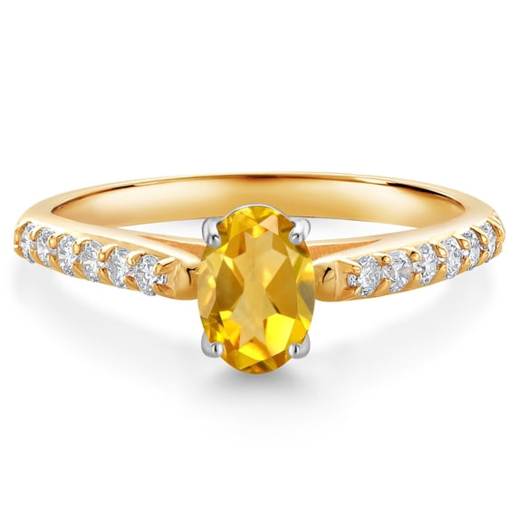 Gem Stone King 10K Two Tone Gold Yellow Citrine and White Lab Grown Diamond Engagement Ring for Women (0.93 Cttw, Gemstone November Birthstone, Oval 7X5MM, Size 9)