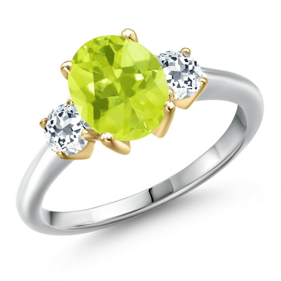 Gem Stone King 10K Two Tone Gold Yellow Lemon Quartz and White Topaz Engagement Ring for Women | 2.31 Cttw | Oval 9X7MM | Gemstone Birthstone | Size 8
