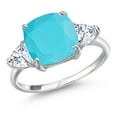 thumbnail image 1 of 3.94 Cttw Green Turquoise and White Moissanite 3-Stone Ring for Women | 10K White Gold | Gemstone Birthstone | Three Stone Wedding Engagement Anniversary Promise Ring for Women | Size 7, 1 of 6