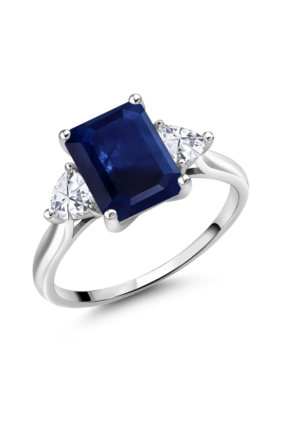 10K White Gold 3-Stone Ring Emerald Cut Amethyst Moissanite (2.96 Cttw)