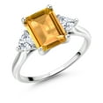 thumbnail image 1 of Gem Stone King 10K White Gold 3-Stone Ring Octagon Citrine Moissanite (2.79 Cttw), 1 of 5