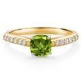 thumbnail image 1 of Gem Stone King 10K White Gold 5MM Cushion Cut Green Peridot and White Lab Grown Diamond Engagement Ring for Women (0.78 Cttw, Gemstone August Birthstone, Available in Size 5, 6, 7, 8, 9), 1 of 4