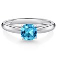 thumbnail image 1 of Gem Stone King 10K White Gold 5MM Cushion Cut Swiss Blue Topaz Solitaire Engagement Ring for Women (0.65 Cttw, Gemstone November Birthstone, Available in Size 5, 6, 7, 8, 9), 1 of 4