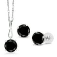 thumbnail image 1 of Gem Stone King 10K White Gold 6MM Round Black Diamond Pendant Earrings Set for Women (3.15 Cttw, With 18 inch Chain), 1 of 3