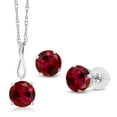 thumbnail image 1 of Gem Stone King 10K White Gold 6MM Round Red Created Ruby Pendant Earrings Set for Women (3.00 Cttw, With 18 inch Chain), 1 of 3