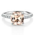thumbnail image 1 of Gem Stone King 10K White Gold 8MM Cushion Cut Peach Morganite and White Lab Grown Diamond Engagement Ring for Women (2.06 Cttw, Gemstone October Birthstone, Available in Size 5, 6, 7, 8, 9), 1 of 4