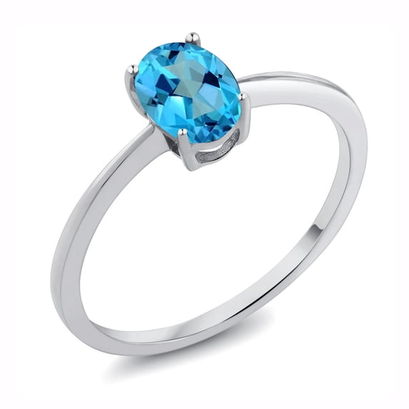 Gem Stone King 10K White Gold American Blue Mystic Topaz Solitaire Engagement Ring | 1.00 Cttw | Oval 7X5MM | Gemstone November Birthstone | Wedding Engagement Anniversary Promise Ring for Women