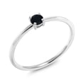 thumbnail image 1 of Gem Stone King 10K White Gold Black Onyx Solitaire Engagement Ring for Women (0.13 Cttw, Round 3.5MM, Gemstone December Birthstone, Size 9), 1 of 6