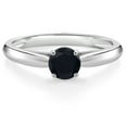 thumbnail image 1 of Gem Stone King 10K White Gold Black Onyx Solitaire Engagement Ring for Women (0.48 Cttw, Round 5MM, Available in Size 5, 6, 7, 8, 9), 1 of 4