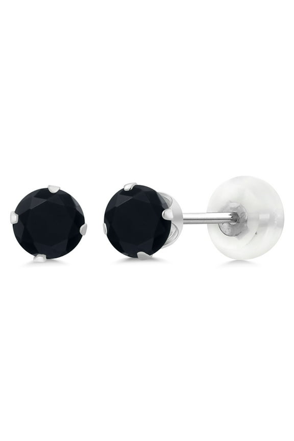 10K White Gold Black Onyx Stud Earrings for Women Men (0.44 Cttw, Gemstone Birthstone, Round 4MM)