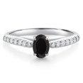thumbnail image 1 of Gem Stone King 10K White Gold Black Onyx and White Lab Grown Diamond Engagement Ring for Women (0.58 Cttw, Oval 6X4MM, Gemstone December Birthstone, Size 8), 1 of 4