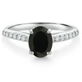 thumbnail image 1 of Gem Stone King 10K White Gold Black Onyx and White Lab Grown Diamond Engagement Ring for Women (1.78 Cttw, Oval 8X6MM, Gemstone December Birthstone, Size 8), 1 of 4