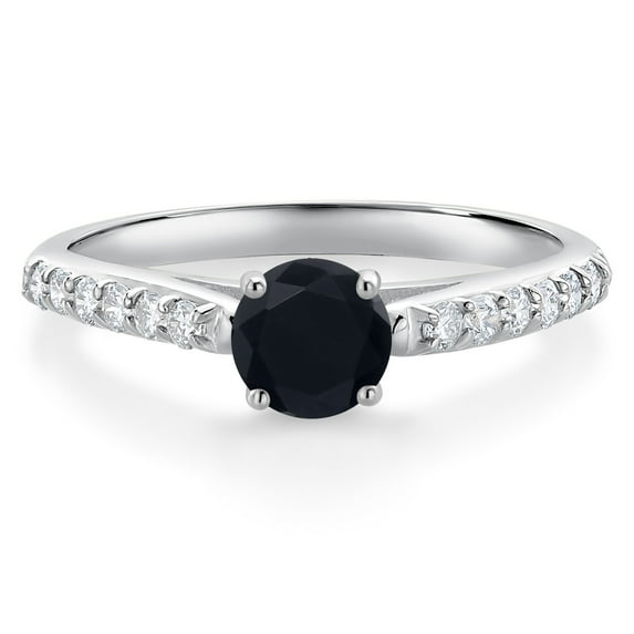 10K White Gold Black Onyx and White Lab Grown Diamond Wedding Engagement Solitaire Anniversary Ring (0.66 Cttw, Round 5MM, Gemstone December Birthstone, Available in Size 5, 6, 7, 8, 9)