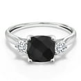 thumbnail image 1 of Gem Stone King 10K White Gold Black Onyx and White Moissanite 3-Stone Engagement Ring for Women | 1.73 Cttw | Cushion 7MM | Wedding Engagement Anniversary Promise Ring for Women | Size 7, 1 of 5