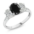 thumbnail image 1 of Gem Stone King 10K White Gold Black Sapphire and Lab Grown Diamond Engagement Ring for Women | 2.66 Cttw | Oval 8X6MM | Gemstone September Birthstone | Size 8, 1 of 3