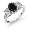 thumbnail image 1 of Gem Stone King 10K White Gold Black Sapphire White Lab Grown Diamond 3-Stone Engagement Ring for Women | 2.50 Cttw | Gemstone September Birthstone | Oval 8X6MM and 6X4MM, 1 of 5