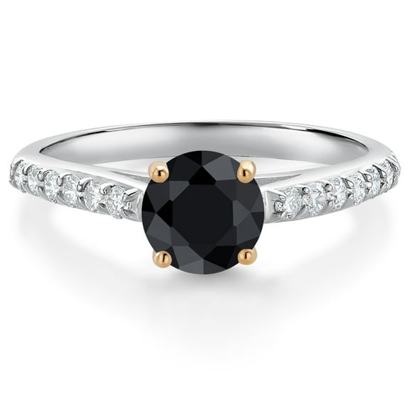 Gem Stone King 10K White Gold Black Sapphire and White Lab Grown Diamond Engagement Ring for Women (1.33 Cttw, Round 6MM, Gemstone September Birthstone, Size 7)