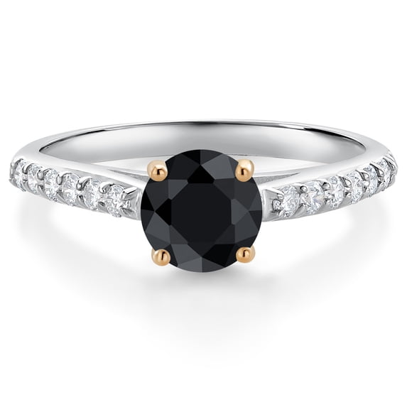 Gem Stone King 10K White Gold Black Sapphire and White Lab Grown Diamond Engagement Ring for Women (1.33 Cttw, Round 6MM, Gemstone September Birthstone, Size 5)