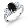 thumbnail image 1 of Gem Stone King 10K White Gold Black Sapphire White Moissanite and White Lab Grown Diamond 3 Stone Engagement Ring for Women (2.70 Cttw, Gemstone Birthstone, Available in Size 5, 6, 7, 8, 9), 1 of 5