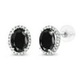 thumbnail image 1 of Gem Stone King 10K White Gold Black Sapphire and White Diamond Halo Stud Earrings for Women | 2.48 Cttw | Gemstone September Birthstone | Oval 7X5MM, 1 of 5