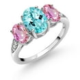 thumbnail image 1 of Gem Stone King 10K White Gold Blue Apatite Pink Sapphire and White Lab Grown Diamond 3 Stone Engagement Ring for Women (2.44 Cttw, Gemstone Birthstone, Size 5), 1 of 5