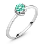 GEM STONE KING 10K White Gold White Lab Grown Diamond Solitaire Engagement Ring for Women | 0.50 Cttw | Round 5MM | Gemstone April Birthstone | Available in Size 5, 6, 7, 8, 9