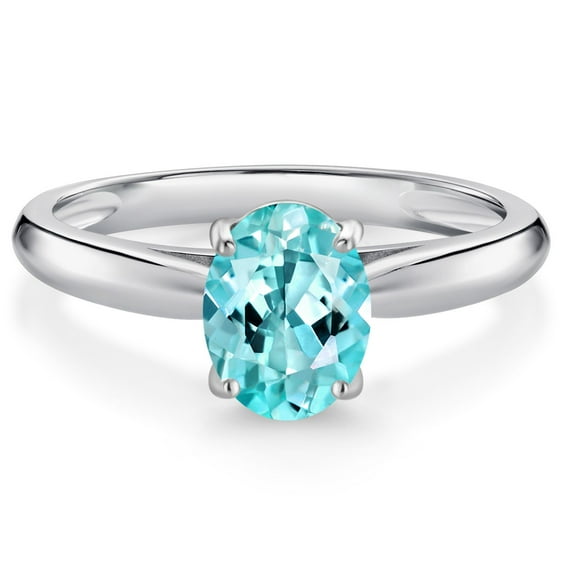 Gem Stone King 10K White Gold Blue Apatite Solitaire Engagement Ring for Women (1.20 Cttw, Oval 8X6MM, Gemstone Birthstone, Available in Size 5, 6, 7, 8, 9)
