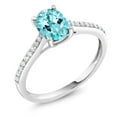 thumbnail image 1 of Gem Stone King 10K White Gold Blue Apatite and White Diamond Solitaire Engagement Ring for Women | 1.33 Cttw | Oval 8X6MM | Gemstone Birthstone | Size 9, 1 of 5