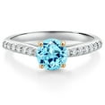 thumbnail image 1 of Gem Stone King 10K White Gold Blue Apatite and White Lab Grown Diamond Engagement Ring for Women (1.00 Cttw, Round 6MM, Gemstone, Size 9), 1 of 4