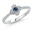 thumbnail image 1 of Gem Stone King 10K White Gold Blue Created Sapphire Clover Flower Engagement Ring for Women | 0.25 Cttw | Round 2.5MM | Gemstone September Birthstone | Size 5, 1 of 6