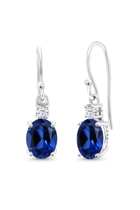 10K White Gold Blue Created Sapphire Dangle Earrings for Women (3.30 Cttw, Gemstone September Birthstone, Oval 8x6MM)