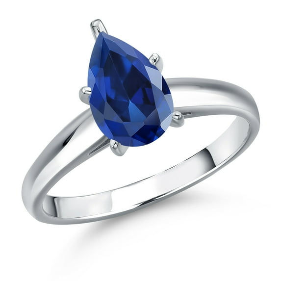Gem Stone King 10K White Gold Blue Created Sapphire Engagement Ring for Women | 1.11 Cttw | Pear Shape 8X5MM | Gemstone September Birthstone | Size 5