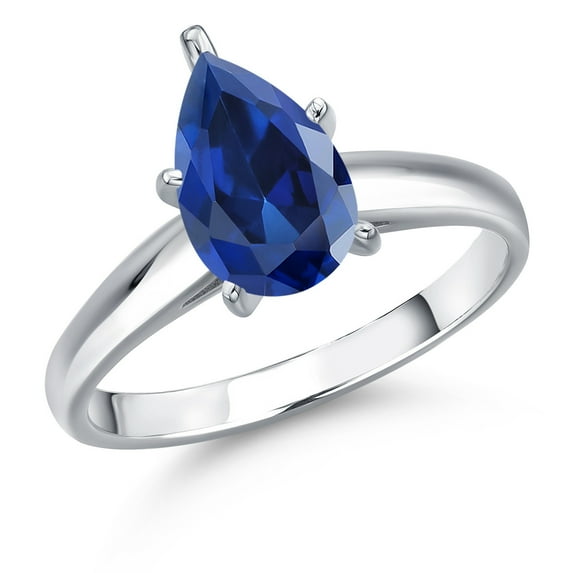 Gem Stone King 10K White Gold Blue Created Sapphire Engagement Ring for Women | 2.55 Cttw | Pear Shape 9X6MM | Gemstone September Birthstone | Size 9