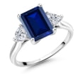 thumbnail image 1 of Gem Stone King 10K White Gold Blue Created Sapphire and Lab Grown Diamond Engagement Ring for Women | 3.14 Cttw | Octagon 9X7MM | Gemstone September Birthstone | Size 8, 1 of 3