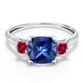 thumbnail image 1 of Gem Stone King 10K White Gold Blue Created Sapphire and Red Created Ruby 3 Stone Engagement Ring for Women | 2.30 Cttw | Cushion 7MM and 3MM (Size 9.5), 1 of 6