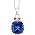 thumbnail image 1 of Gem Stone King 10K White Gold Blue Created Sapphire and Red Rhodolite Garnet Pendant Necklace for Women (5.39 Cttw, Gemstone September Birthstone, Cushion Cut 10MM, with 18 inch Chain), 1 of 4