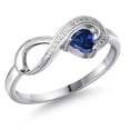 thumbnail image 1 of Gem Stone King 10K White Gold Blue Created Sapphire and White Diamond Accent Infinity Ring for Women 0.50 Cttw, Heart Shape 4MM, Gemstone September Birthstone, 1 of 6