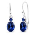 thumbnail image 1 of Gem Stone King 10K White Gold Blue Created Sapphire and Blue Created Sapphire Dangle Earrings for Women (3.36 Cttw, Gemstone Birthstone, Oval 8x6mm), 1 of 5