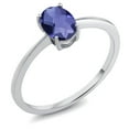 thumbnail image 1 of Gem Stone King 10K White Gold Blue Iolite Solitaire Engagement Ring for Women (0.65 Cttw, Oval Checkerboard 7X5MM, Gemstone Birthstone, Size 6), 1 of 3