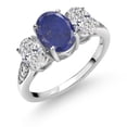 thumbnail image 1 of Gem Stone King 10K White Gold Blue Lapis, White Lab Grown Diamond Engagement Ring for Women | 2.24 Cttw | Oval 8X6MM | Gemstone Birthstone | Size 8, 1 of 5
