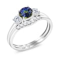 thumbnail image 1 of Gem Stone King 10K White Gold Blue Mystic Topaz and White Lab Grown Diamond 3-Stone Bridal Engagement Wedding Ring Set for Women (0.74 Cttw, Round 5MM, Size 7), 1 of 5