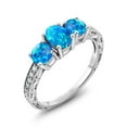 thumbnail image 1 of Gem Stone King 10K White Gold Blue Opal and White Lab Grown Diamond 3 Stone Engagement Ring for Women (1.67 Cttw, Oval Cabochon Gemstone October Birthstone, Available in Size 5, 6, 7, 8, 9), 1 of 5