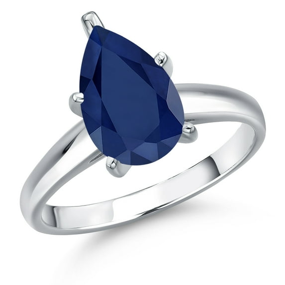 Gem Stone King 10K White Gold Blue Sapphire Engagement Ring for Women | 2.16 Cttw | Pear Shape 10X7MM | Gemstone September Birthstone | Size 5