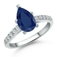 thumbnail image 1 of Gem Stone King 10K White Gold Blue Sapphire and Lab Grown Diamond Engagement Ring for Women | 2.36 Cttw | Pear Shape 10X7MM | Gemstone September Birthstone | Available in Size 5,6,7,8,9, 1 of 6