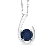 Gem Stone King 10K White Gold Blue Sapphire Pendant Necklace For Women (1.10 Cttw, Gemstone September Birthstone, Round 6MM, With 18 inch Chain)