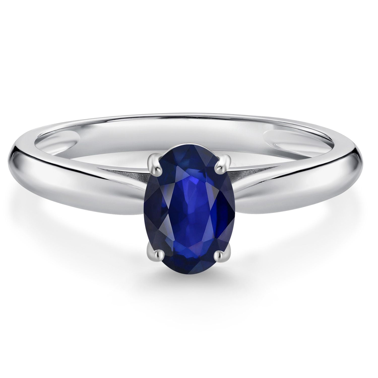 Gem Stone King 10K White Gold Blue Sapphire Solitaire Engagement Ring for Women (0.57 Cttw, Oval 7X5MM, Gemstone September Birthstone, Size 8)