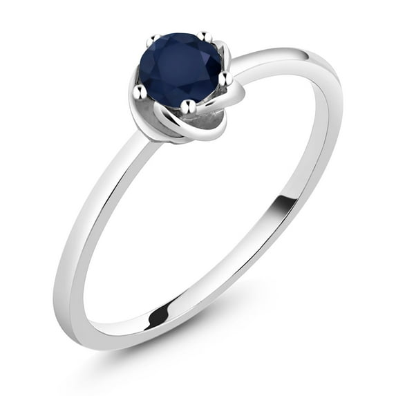 Gem Stone King 0.60 Ct Round Blue Sapphire 10K White Gold Ring