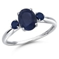 thumbnail image 1 of Gem Stone King 10K White Gold Blue Sapphire 3-Stone Ring for Women | 2.10 Cttw | Oval 8X6MM | Gemstone September Birthstone | Size 7, 1 of 6