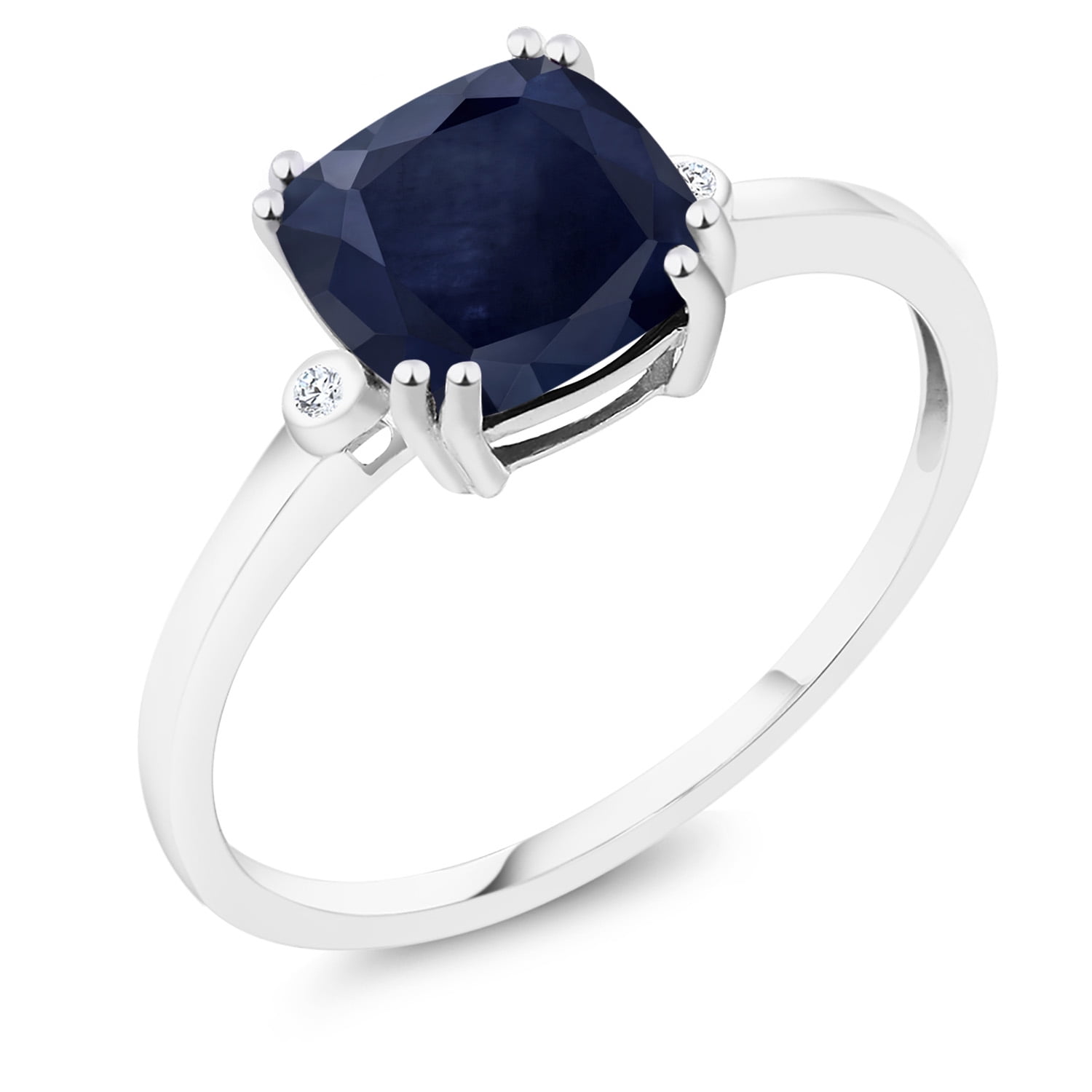 Gem Stone King 10K White Gold Blue Sapphire and White Diamond Engagement Ring for Women (2.83 Cttw, Cushion 8MM, Gemstone Birthstone, Available in Size 5, 6, 7, 8, 9)