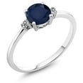 thumbnail image 1 of Gem Stone King 10K White Gold Blue Sapphire and White Diamond Solitaire Engagement Ring for Women (1.03 Cttw, Round 6MM, Gemstone September Birthstone, Size 7), 1 of 6